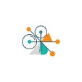 Design featuring circles lines and triangles in teal orange and Royalty Free Stock Photo
