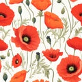 Vibrant Poppy Flowers Vector Seamless Pattern