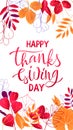 Design of flyer Happy Thanksgiving Lettering with leaves