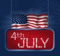 Design for fourth of July Independence Day USA. A neon American flag inside of shining retro light banner. Realistic