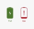 The design of a full battery icon and a battered battery Royalty Free Stock Photo