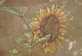 Design for furniture and fabric a fantastic hand painted sunflower Royalty Free Stock Photo