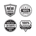 Design graphic badge logo vector set in retro vintage style. New arrival. 100% approved. 30 days money back guarantee. Premium Royalty Free Stock Photo