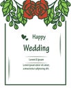 Design greeting card happy wedding, ornate of red flowers, vintage frame. Vector