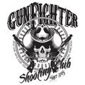 Design Gunfighter. Skull in cowboy hat, two crossed gun and bullets Royalty Free Stock Photo