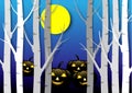 Design Halloween background. Spooky pumpkin with moon and dark forest at graveyard. Royalty Free Stock Photo