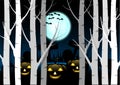 Design Halloween background. Spooky pumpkin with moon and dark forest at graveyard. Royalty Free Stock Photo