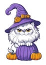 A playful persian cat wearing witch hat. Generative Ai