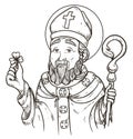 Portrait of Saint Patrick holding a shamrock in hand drawn style, Vector illustration