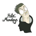 Design of hate Mondays message and angry head Royalty Free Stock Photo