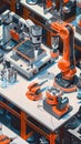 Design a highangle view artwork capturing a comedic mishap in a nanoengineering lab where microscopic robots hilariously
