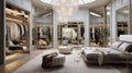 Design a Hollywood glam luxury bedroom with mirrored furniture, a tufted headboard, and a walk-in closet showcasing a designer