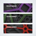 Design of horizontal web banners with intersecting geometric shapes in the air on the background