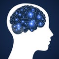 Design of human intelligence in active brain on blue background Royalty Free Stock Photo
