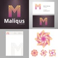 Design icon M element with Business card and paper template Royalty Free Stock Photo