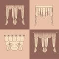 Design ideas realistic icons collection isolated vector illustration curtains and draperies interior decoration