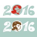 Design Illustration Concepts Symbol New Year, Monkey-2016. Royalty Free Stock Photo