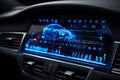 Design interactive hologram. floating chart with touch on dashboard technology concept