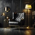 Design interior wall render classic black and sofa ai generator Royalty Free Stock Photo