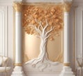 Design interior wall render column tree flower plaster ai generator Royalty Free Stock Photo