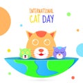 design of international cat day with many cats and globe