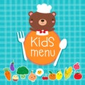 Design of kids menu with cute bear chef