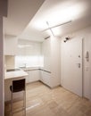 Design kitchen in modern apartment with stool