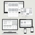 Design layout diagram displaying responsive web design across various devices, Royalty Free Stock Photo
