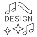 Design logo with notes and stars thin line icon, music concept, musical design inscription vector sign on white Royalty Free Stock Photo