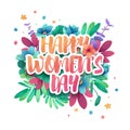 Design logo to the International Happy Women`s Day with flower decoration. Signs, badges, symbol for 8 March on floral