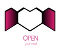 `Design love by opening the window of the heart with the message `Open your mind` in a flat vector style.`