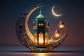 design for a luxurious Islamic ornate greeting card with a golden crescent moon, perfect for sharing your joy and love