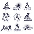 Design of martial sport labels set. Monochrome badges set isolate on white