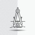 Design, measure, product, refinement, Development Line Icon on Transparent Background. Black Icon Vector Illustration