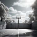 design a minimalist representation of a basketball court with emphasis on geometric shapes and patte