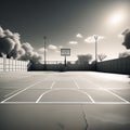 design a minimalist representation of a basketball court with emphasis on geometric shapes and patte