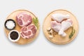 Design of mockup raw chicken and pork on cutting board set set i