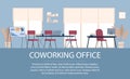 Design of modern empty office working place, chair, computer, desktop, bookcase, panoramic window Royalty Free Stock Photo
