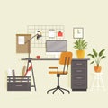 Design of modern empty office working place. Coworking space interior design. Workplace of employees Royalty Free Stock Photo