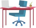 Design of modern empty office working place front view desk, chair, computer, plant in pot Royalty Free Stock Photo