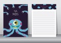 Design of monster cartoon with notepad,cards,poster,invitation cards