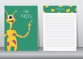 Design of monster cartoon with notepad,cards,poster