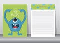 Design of monster cartoon with notepad,cards,poster