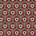 Design of Motive pattern with red roses, stars and abstract form inside kaleidoscope Royalty Free Stock Photo