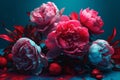 bright peony design neon bloom nature flower flora blossom colours. Generative AI.