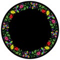 Illustration with  ornament for round product, bright flowers in the style of stained glass on a dark background Royalty Free Stock Photo