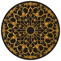 Ornament for round product, flowers in the style of stained glass on a dark background Royalty Free Stock Photo