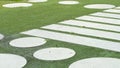 Garden design rectangular and round shapes on artificial turf Royalty Free Stock Photo