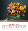 Design page calendar October 2018. Autumn bouquet with garden fl Royalty Free Stock Photo