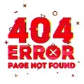 Design a page with error 404 page not found. Error 404 is a glitch and noise style. Design banner in red and vhs effect Royalty Free Stock Photo